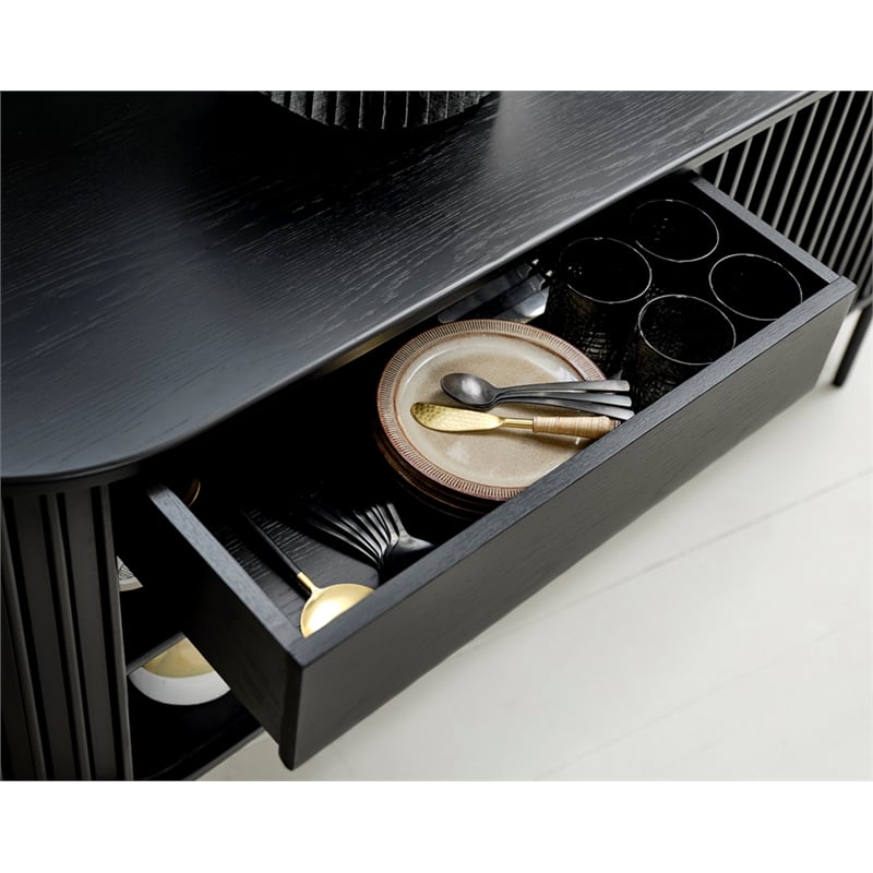 Unique Furniture Contemporary Sliding Doors Sideboard with Black Oak