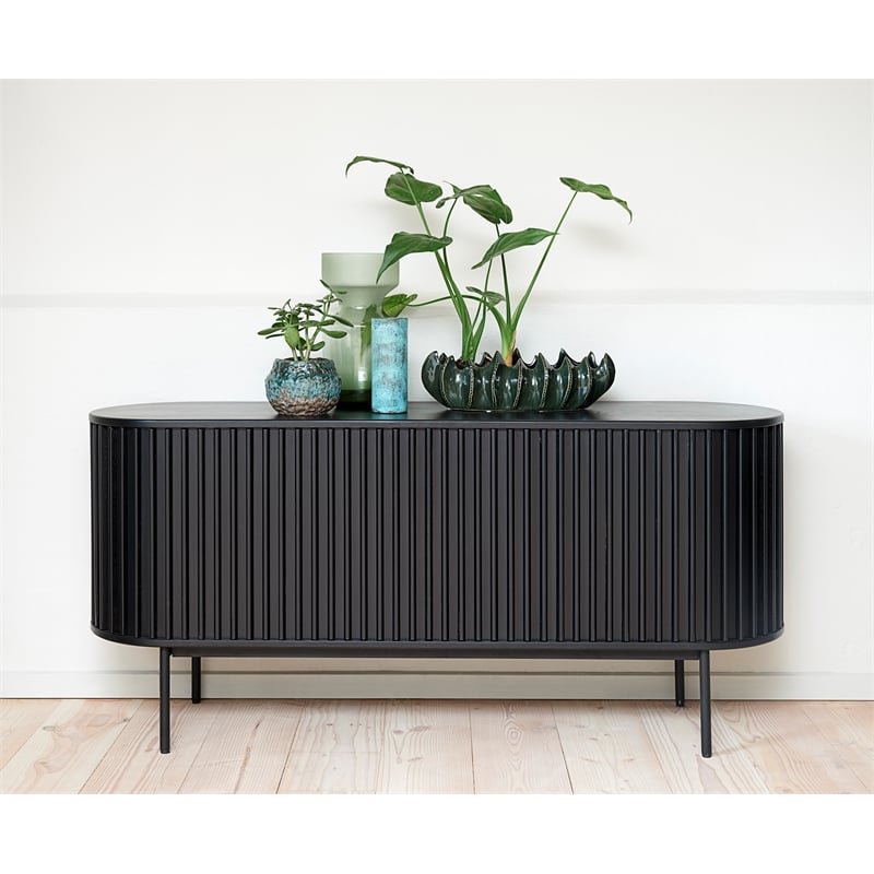 Unique Furniture Contemporary Sliding Doors Sideboard with Black Oak