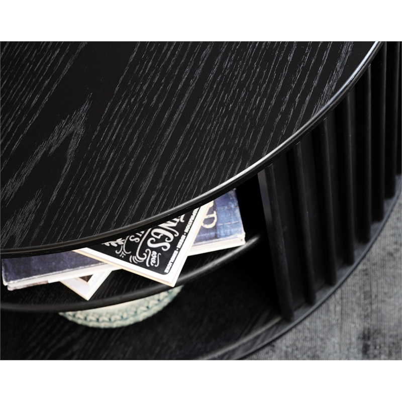 Unique Furniture Contemporary Hidden Storage Coffee Table with Black Oak