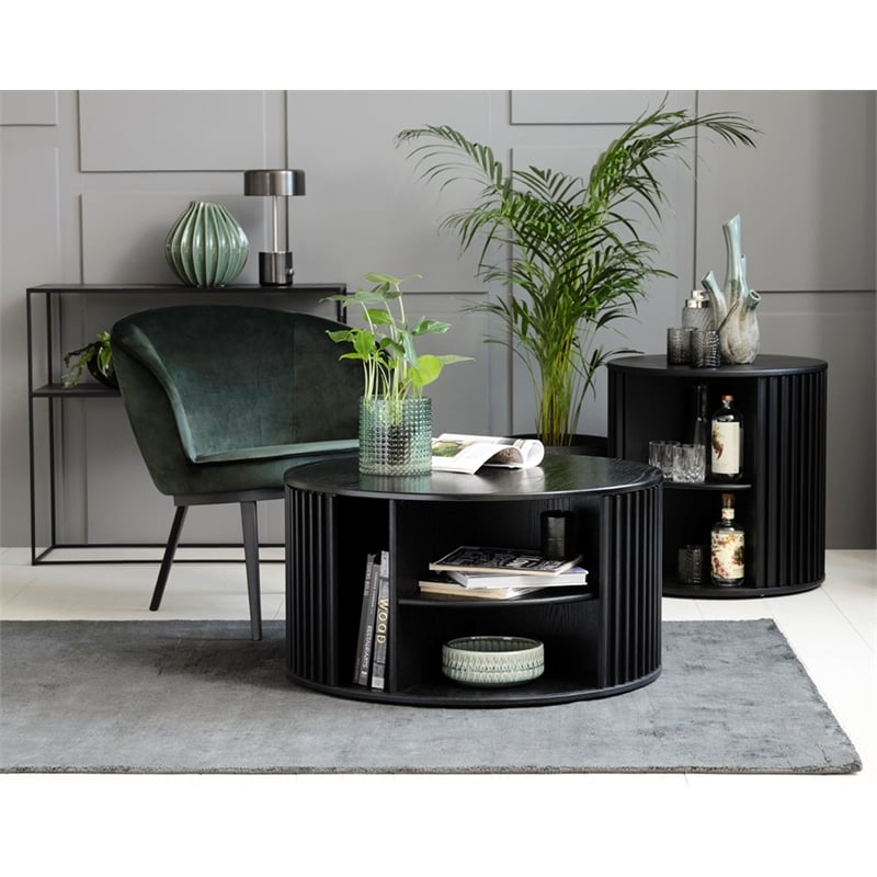 Unique Furniture Contemporary Hidden Storage End Table with Black Oak