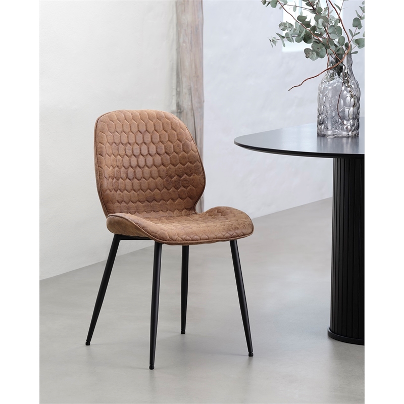Unique Furniture 18.9''H Honeycomb Textured Dining Chair in Tan/Black (Set of 2)