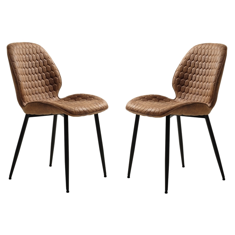 Unique Furniture 18.9''H Honeycomb Textured Dining Chair in Tan/Black (Set of 2)