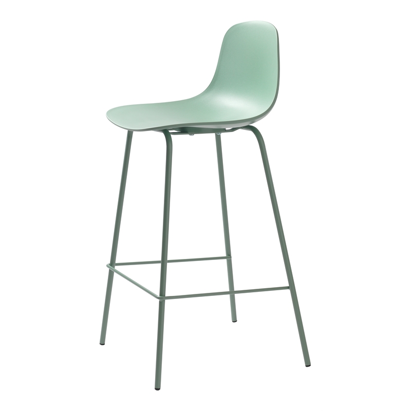Unique Furniture 26.6''H Metal Frame/Plastic Counter Stool Mint Green (Set of 2)