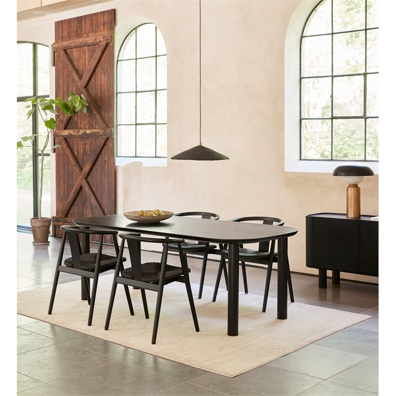 Unique Furniture Contemporary Wood Veneer Round Edges Dining Table in Black Oak