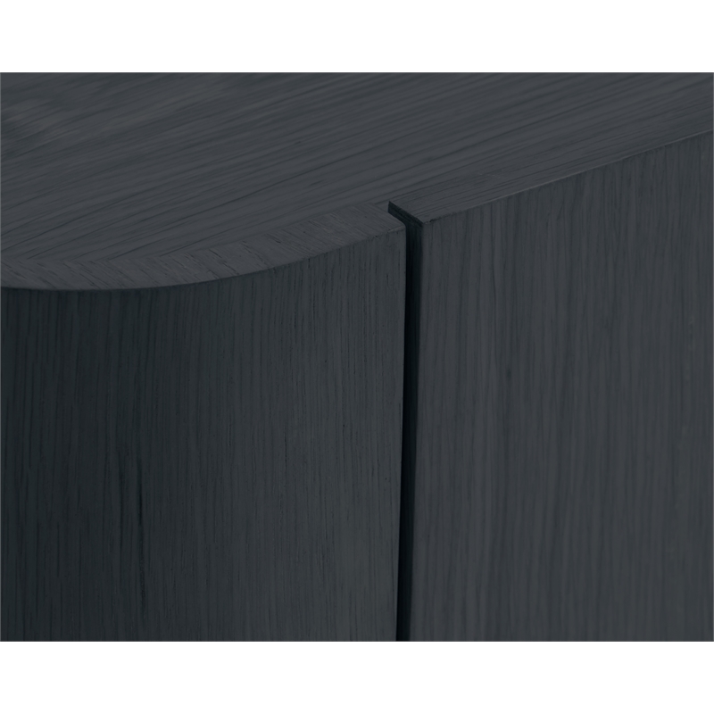 Unique Furniture Contemporary Wood Veneer Round Edges Sideboard in Black Oak