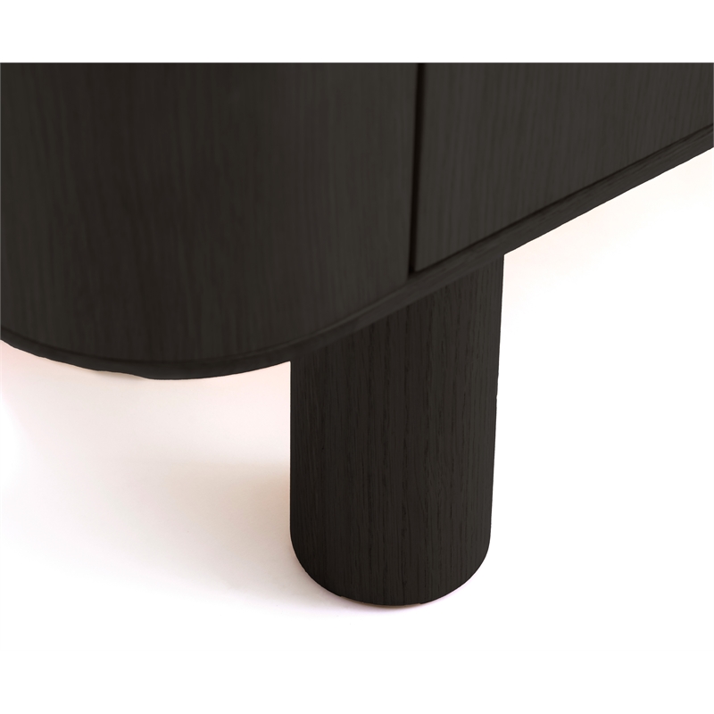 Unique Furniture Contemporary Wood Veneer Round Edges Sideboard in Black Oak