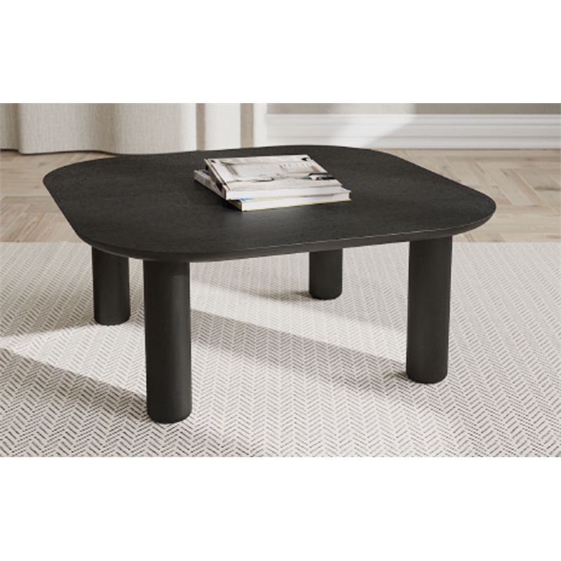 Unique Furniture Wood Veneer Round Edges Square Coffee Table in Black Oak