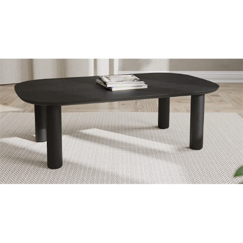 Unique Furniture Contemporary Wood Veneer Round Edges Coffee Table in Black Oak