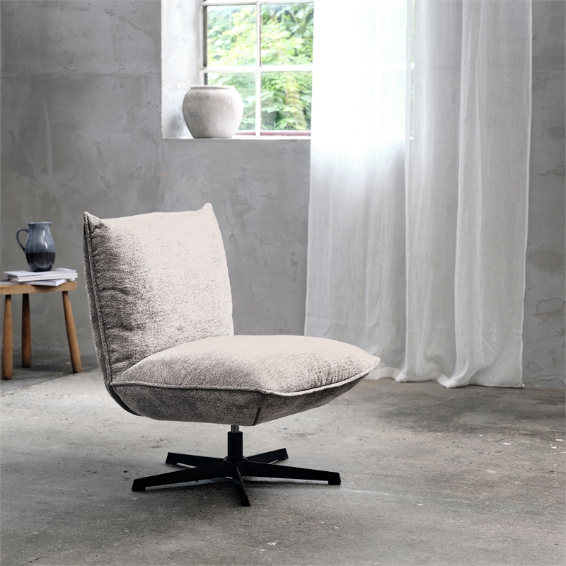 Unique Furniture Chenille Fabric Upholstered Accent Chair in Off White/Black