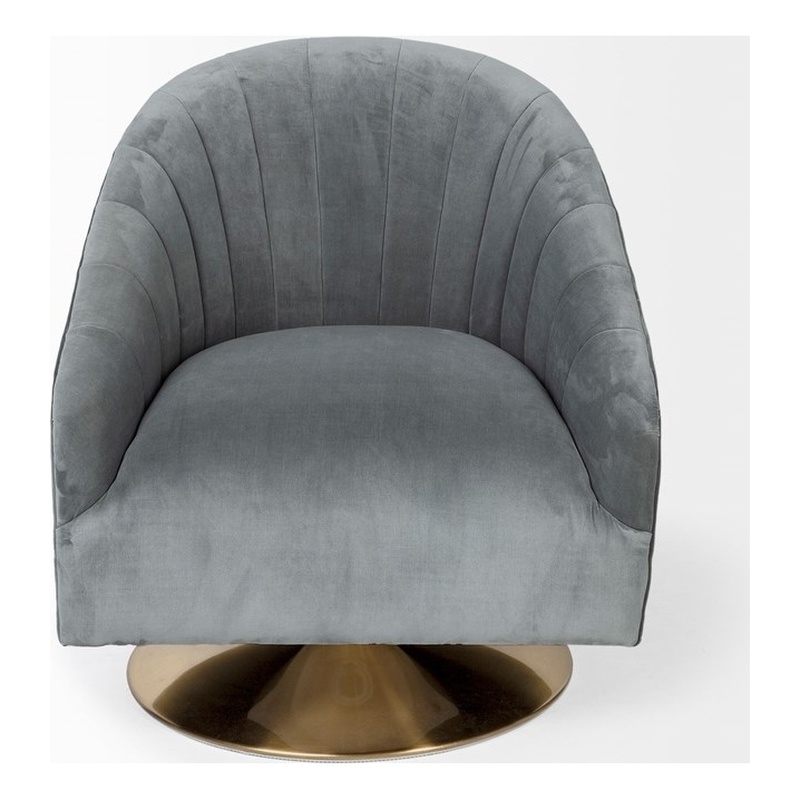 Mercana  James II Gray Blue Velvet Covered Seat w Gold Swivel Base Accent Chair