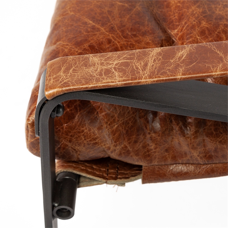 Mercana Hornet I Brown Leather Unibody Seat w/ Black Metal Frame Accent Chair