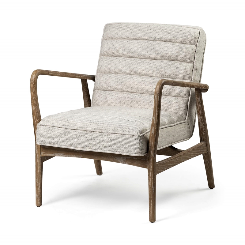 Mercana Ajax II Cream Fabric Wrapped Brown Wooden Frame Accent Chair