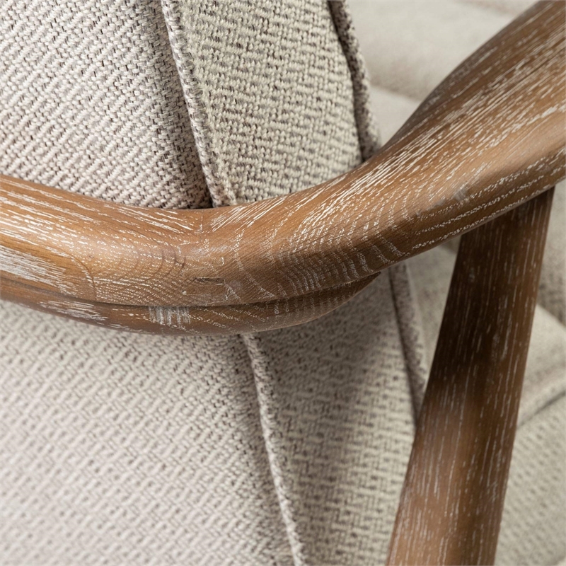Mercana Ajax II Cream Fabric Wrapped Brown Wooden Frame Accent Chair