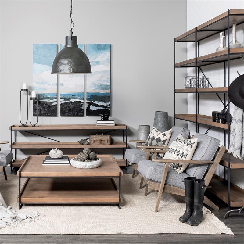 Mercana Olympus V Castlerock Gray Fabric Wrapped Brown Wooden Frame Accent Chair