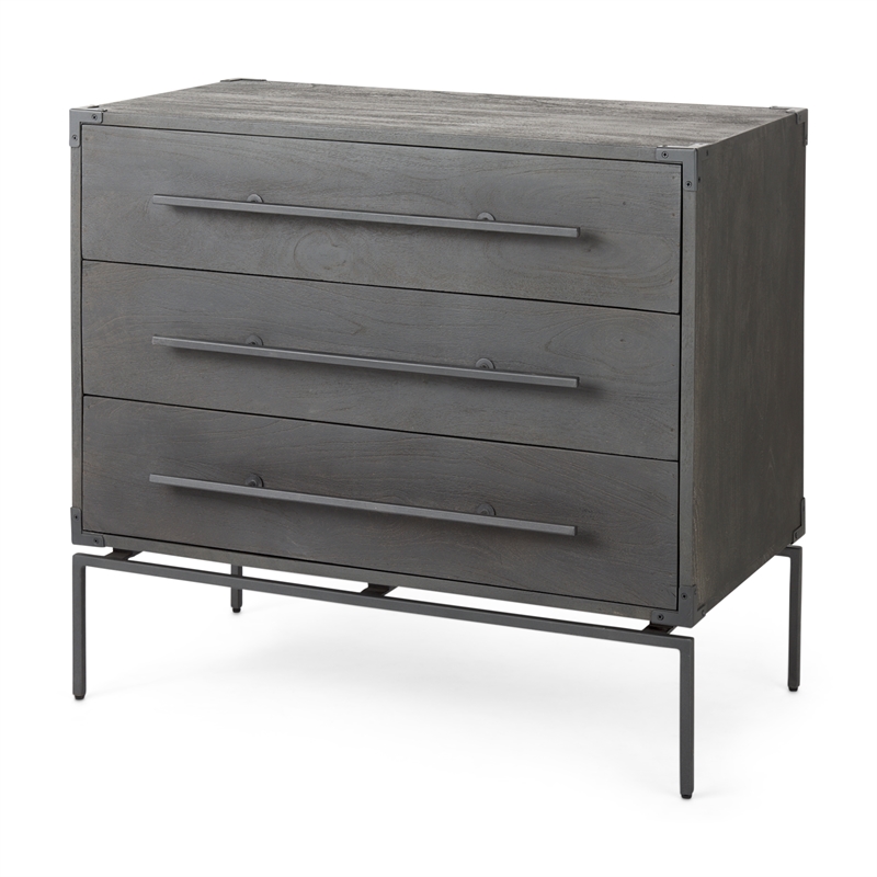 Mercana Furniture Ward  Dark Brown Wood & Iron Three Drawer Accent Cabinet