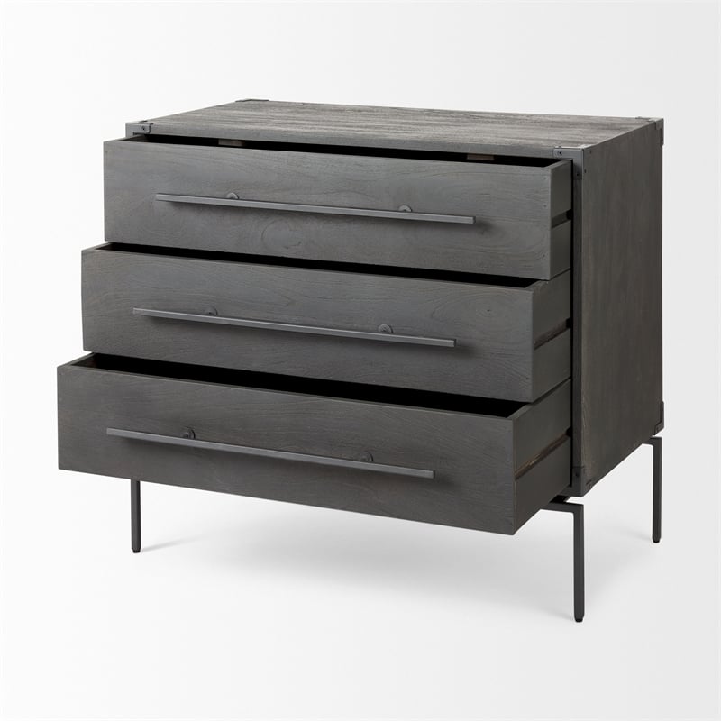 Mercana Furniture Ward  Dark Brown Wood & Iron Three Drawer Accent Cabinet