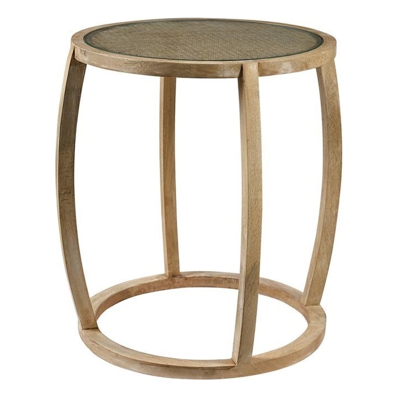 Mercana Furniture Hubbard I Round Top Light Brown Wood & Glass Accent Table