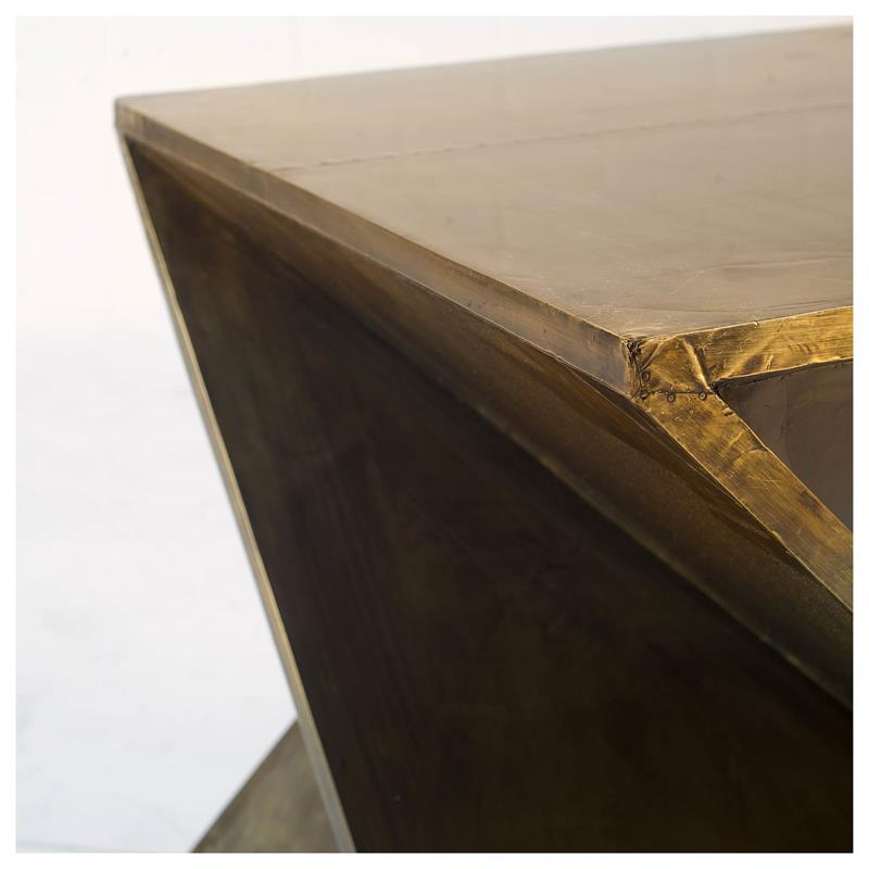 Mercana Zelda 20 x 20.8  Z-Shaped Brass-Clad Wooden Accent Table