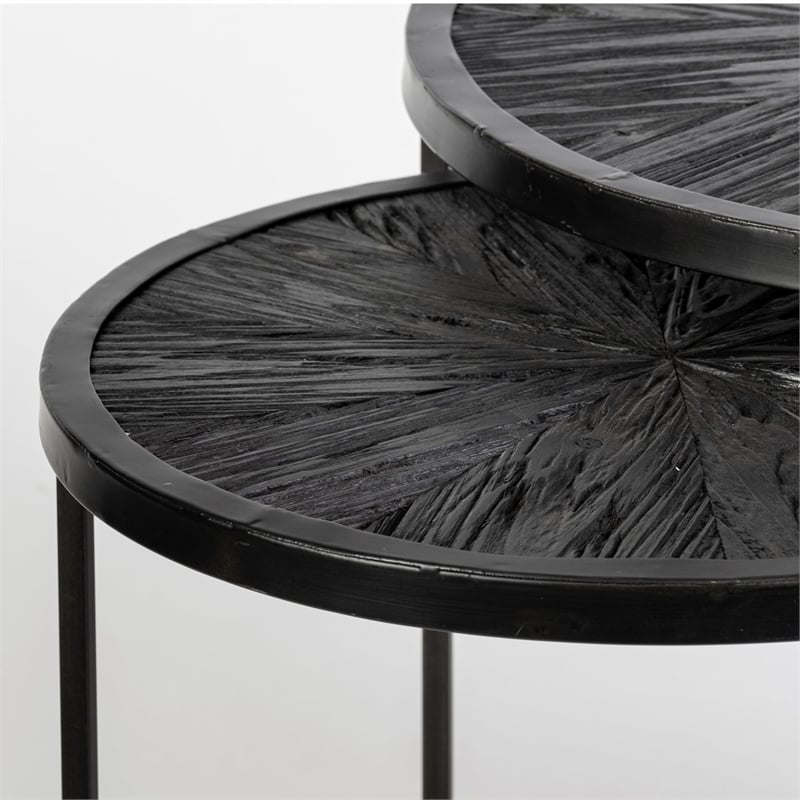 Mercana Chakra Round Wood Accent Tables in Brown and Black
