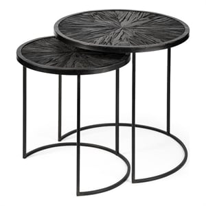 Mercana Chakra Round Wood Accent Tables in Brown and Black