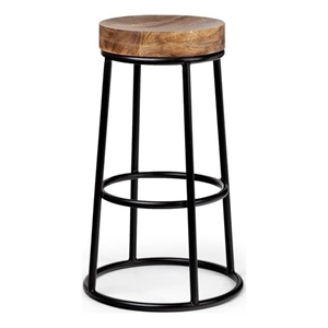 Mercana Furniture Flynn 26&quot Seat Height Brown Wood Seat Black Metal Frame Stool