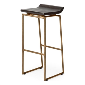 Mercana Givens 30.25&quot Seat Height Brown Wood Seat Gold Metal Base Stool