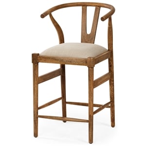 Mercana Trixie 26&quotH Wood Frame and Fabric Upholstered Counter Stool Cream/Brown