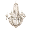Mercana Phillum Silver Metal Chassis & White Wood Beaded Six Bulb Chandelier