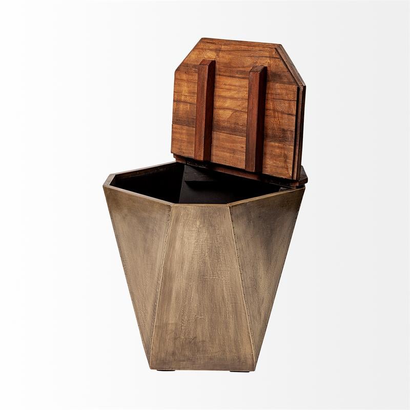 Mercana ESAGONO II HEXAGONAL BRASS AND NATURAL WOOD HINGED-TOP END/SIDE TABLE