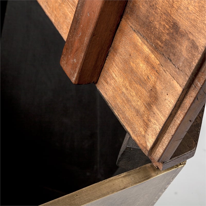 Mercana ESAGONO II HEXAGONAL BRASS AND NATURAL WOOD HINGED-TOP END/SIDE TABLE