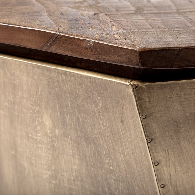 Mercana ESAGONO II HEXAGONAL BRASS AND NATURAL WOOD HINGED-TOP END/SIDE TABLE