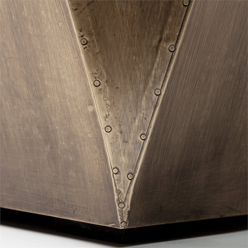 Mercana ESAGONO II HEXAGONAL BRASS AND NATURAL WOOD HINGED-TOP END/SIDE TABLE