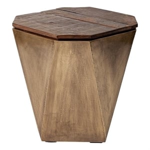 Mercana ESAGONO II HEXAGONAL BRASS AND NATURAL WOOD HINGED-TOP END/SIDE TABLE
