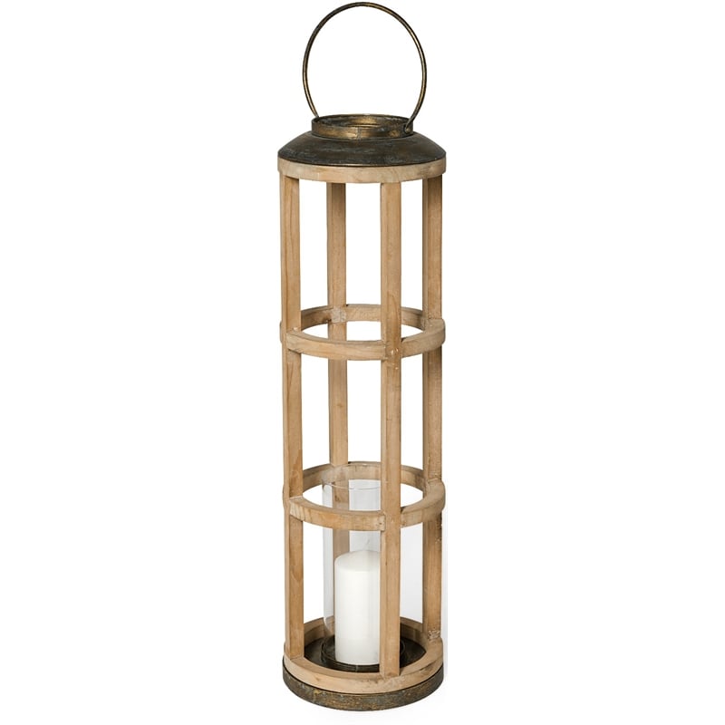 Mercana ANDY I LARGE NATURAL WOOD CYLINDRICAL LANTERN