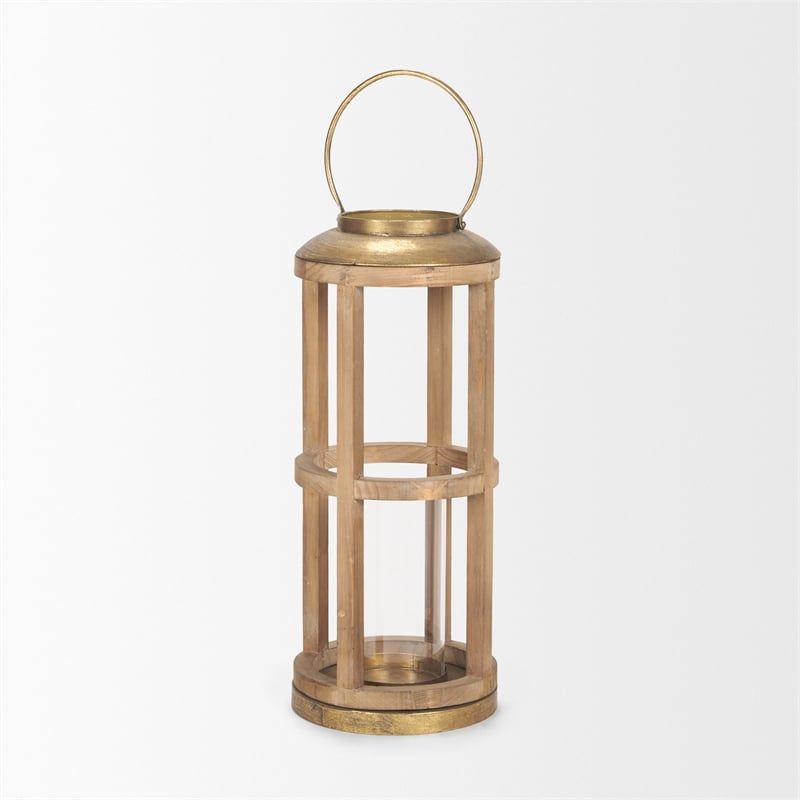 Mercana ANDY II SMALL NATURAL WOOD CYLINDRICAL LANTERN
