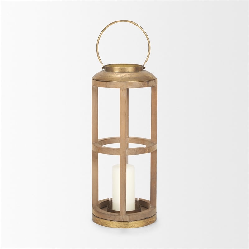 Mercana ANDY II SMALL NATURAL WOOD CYLINDRICAL LANTERN