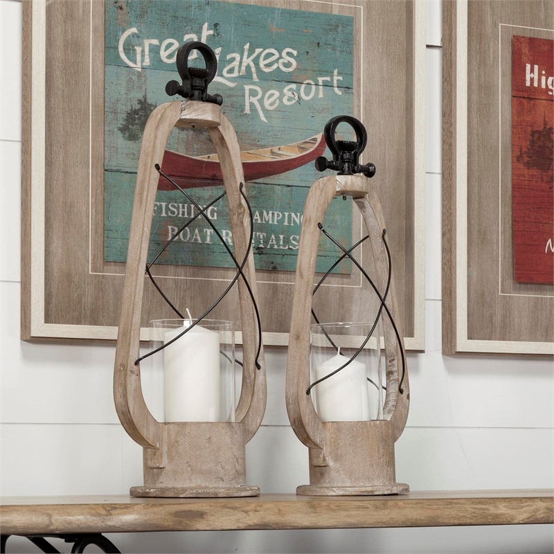 Mercana Zain I Small Brown Wooden Vintage Inspired C&le Holder Lantern