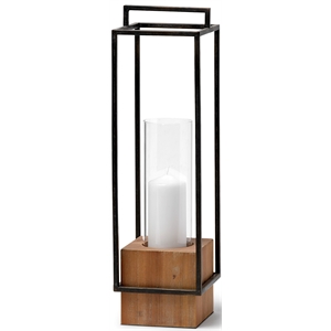 Mercana Orionis II Large Black Metal/Wood Candle Holder Lantern
