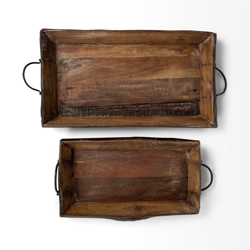 Mercana Durone Set of Two Brown Wooden Live Edge Serving Trays