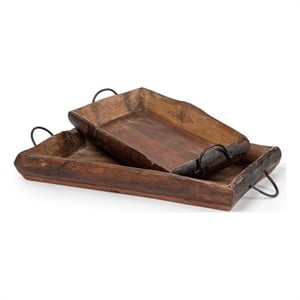 Mercana Durone Set of Two Brown Wooden Live Edge Serving Trays