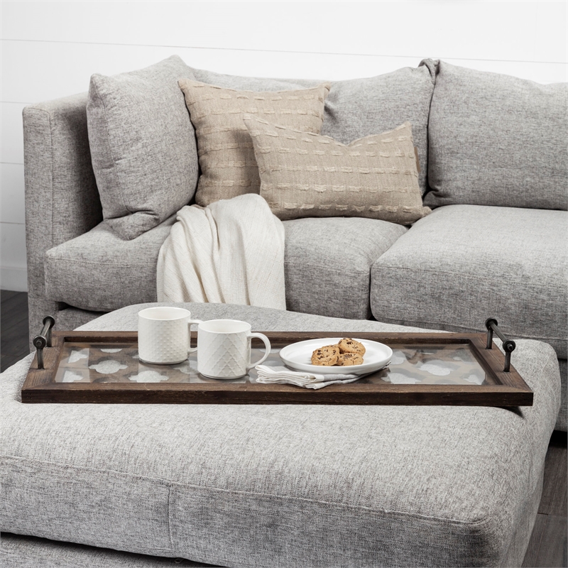 Mercana Stotonic Brown Wood w/ Glass Top Rectangular Serving Tray