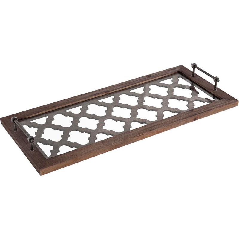 Mercana Stotonic Brown Wood w/ Glass Top Rectangular Serving Tray