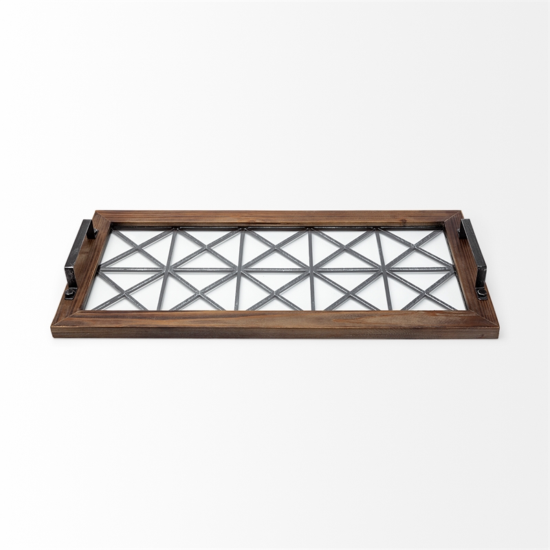 Mercana Ellingson Rectangular Black Metal Glass Bottom Tray