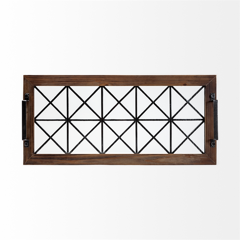 Mercana Ellingson Rectangular Black Metal Glass Bottom Tray