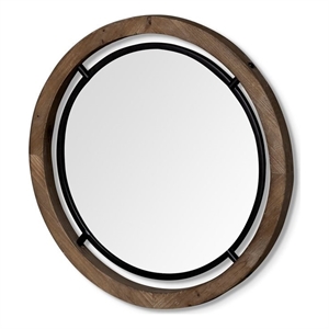 Mercana Josi 28&quot Brown Wood and Black Metal Frame Mirror