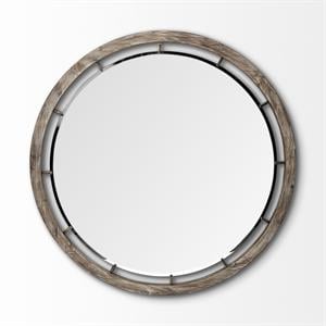 Mercana Sonance 46&quot Round Brown Wood Frame Mirror