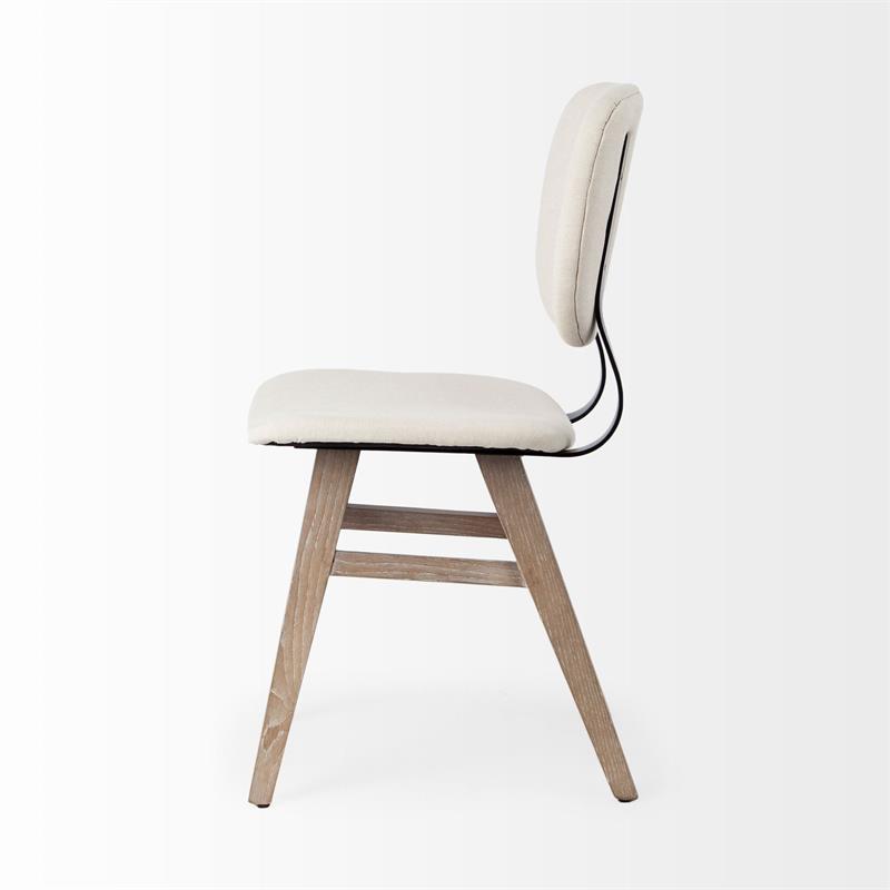 Mercana Haden I Cream Fabric Wrap Brown Solid Wood Base Dining Chair (Set of 2)