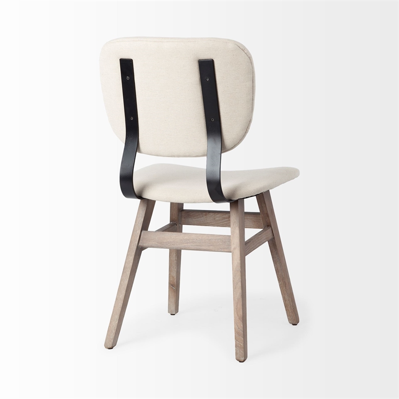Mercana Haden I Cream Fabric Wrap Brown Solid Wood Base Dining Chair (Set of 2)