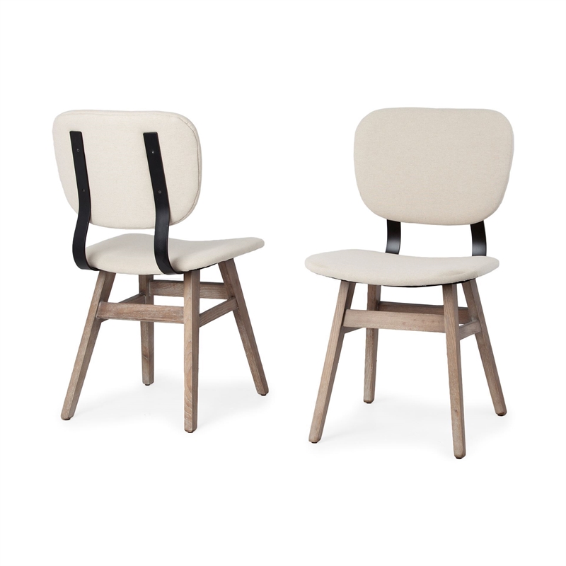 Mercana Haden I Cream Fabric Wrap Brown Solid Wood Base Dining Chair (Set of 2)
