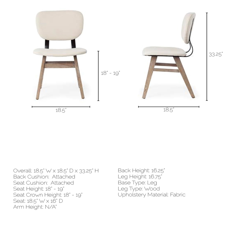 Mercana Haden I Cream Fabric Wrap Brown Solid Wood Base Dining Chair (Set of 2)